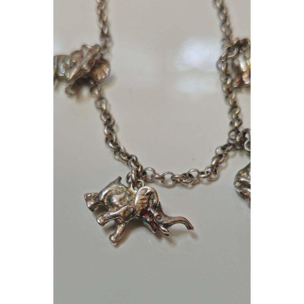 Vintage 925 Sterling Silver Elephant Charm Bracelet Rolo Link Chain 12.54g 7.5"
